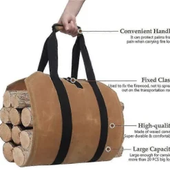 Logbærer Træbærepose med Håndtag Holdbar Vokset Lærred Logbærer Stor Logtaske Indendørs Camping Logbærer 99 x 41 cm Kaffe (ls)