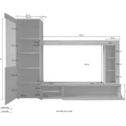 LOGO 3-delt TV skabssæt - 1 dør - LED - Lys eg og mat hvid melamin - L240 x D41 x H185 cm - TRENDTEAM Strukturerad ljus ek och matt vit
