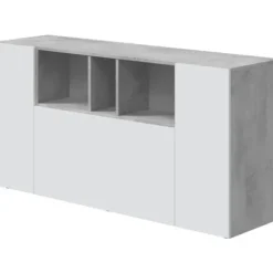 LOIRA skænk - Melamin - Artik hvid og cement - 3 låger + 3 opbevaringsnicher - L 150 x D 41 x H 76 cm artik vit och cement
