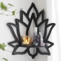 Lotus Hjørnehylde Trævægmonteret Flydende Hylde Dekorativ Blomst Plante Display Hylde til Soveværelse
