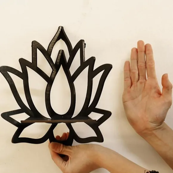 Lotus Hjørnehylde Trævægmonteret Flydende Hylde Dekorativ Blomst Plante Display Hylde til Soveværelse
