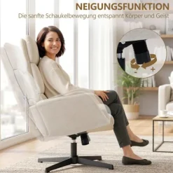 Loungestol med fodskammel, høj ryg, metalfod, beige