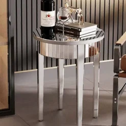 Luksus Sølv Glas Spejlet Sidebord Sofabord Endebord Stue Indretning CJY