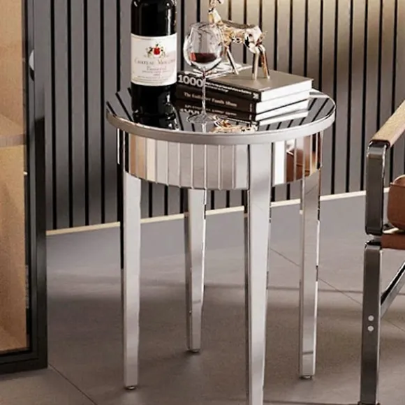 Luksus Sølv Glas Spejlet Sidebord Sofabord Endebord Stue Indretning CJY