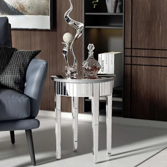 Luksus Sølv Glas Spejlet Sidebord Sofabord Endebord Stue Indretning CJY