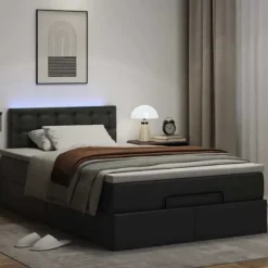 Lysende ottoman - Maison Exclusive - 120x190cm - Kunstlæder sort - Opbevaring med LED svart vit