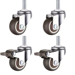 M10 Drejelige Hjul med Bremse - Kraftige Drejelige Gummihjul - Gevinddiameter: 10 mm, Længde: 25 mm - Sæt med 2 Hjul med Bremse + 2 Hjul uden