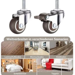 M10 Drejelige hjul med bremse, kraftige drejelige gummihjul, arbejdsborde, møbelhjul, gevinddiameter: 10 mm, længde 25 mm, 2 med B [DB]