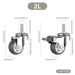 M10 Svingbare Hjul Med Bremse, Svære Gummiløbehjul, Arbejdsborde, Møbelhjul, Gevinddiameter: 10mm, Længde 25mm, 2 Med Bremse + 2