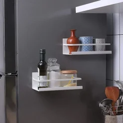 Magnetisk Køleskabshylde, 2 stk. Magnetisk Krydderihylde Selvklæbende til Køkkenorganisering (Hvid)