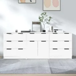 Maison Exclusive - 3 stk. Buffet Hvid Ingeniørtræ