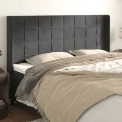 Maison Exclusive - Hovedgærde med ører Mørkegrå 163x16x118/128 cm Velour Mörkgrå