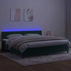 Maison Exclusive - Lamelbund med mørkegrønt LED-madras 200x200 cm