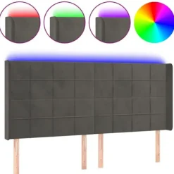 Maison Exclusive - LED Hovedgærde Mørkegrå 203x16x118/128 cm Velour Mörkgrå