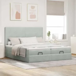 Maison Exclusive - Ottoman sengestel og lysegrå madras 180x200cm velour ljusgrått