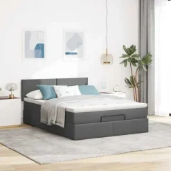 Maison Exclusive - Ottoman-seng med mørkegrå madras 140x190 cm stof mörkgrå, vit