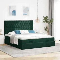 Maison Exclusive - Ottoman-seng med mørkegrønt madras 160x200 cm fløjl mörkgrön