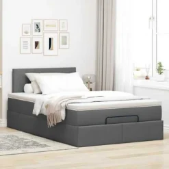Maison Exclusive - Ottoman seng med mørkegrå madras 120x200 cm stof mörkgrå, vit