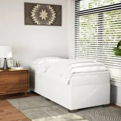 Maison Exclusive - Seng med lamelseng og madras Hvid 100x200cm Simil læder