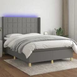 Maison Exclusive - Seng med lameller madras LED Mørkegrå 140x190 cm Stof