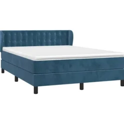 Maison Exclusive - Seng med lameller og mørkeblå madras 140x190cm Velour