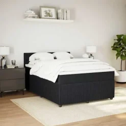 Maison Exclusive - Seng med lameller og madras Sort 140x200 cm Velour