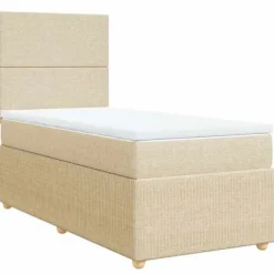 Maison Exclusive - Seng med lamelmadrasser og creme madras 90x200 cm Stof