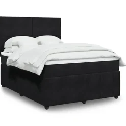 Maison Exclusive - Seng med lameller og madras Sort 160x200 cm Velour