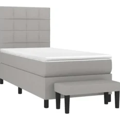 Maison Exclusive - Seng med lameller og madras Lys grå 80x200 cm Stof