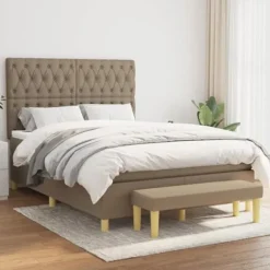 Maison Exclusive - Seng med lameller og Taupe madras 140x200 cm Stof