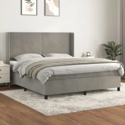 Maison Exclusive - Seng solid bund med socker og madras Grå 160x200cm Velour