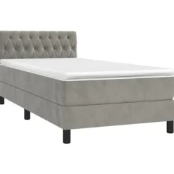 Maison Exclusive - Sengebund med lameller og madras samt LED Lys Lys Grå 90x200cm
