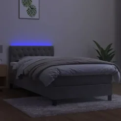 Maison Exclusive - Sengebund med lameller og madras samt LED Lys Lys Grå 90x200cm