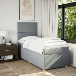 Maison Exclusive - Sengebund med lameller og lysegrå madras 90x190 cmstof