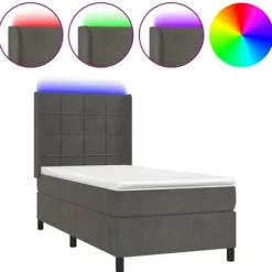 Maison Exclusive - Sengebund med lameller madras LED Mørkegrå 90x200cm Velour