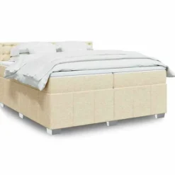 Maison Exclusive - Sengebund med lameller og madras Creme 200x200 cm Stof
