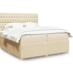 Maison Exclusive - Sengebund med lameller og madras Creme 200x200 cm Stof