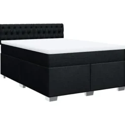 Maison Exclusive - Sengebund med lameller og madras Sort 140x200 cm Stof