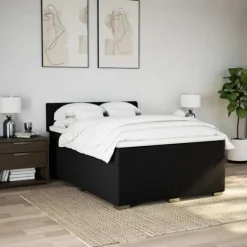 Maison Exclusive - Sengebund med lameller og madras Sort 140x200 cm Stof