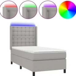 Maison Exclusive - Sengebund med lameller, madras LED, lys grå 90x190cm, Stof