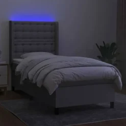 Maison Exclusive - Sengebund med lameller, madras LED, lys grå 90x190cm, Stof