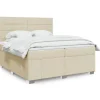 Maison Exclusive - Sengebund med lameller og madras Creme 200x200 cm Stof