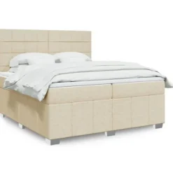 Maison Exclusive - Sengebund med lameller og madras Creme 200x200 cm Stof