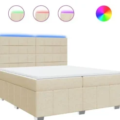 Maison Exclusive - Sengebund med lameller og madras Creme 200x200 cm Stof
