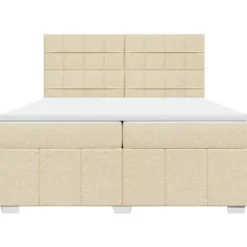Maison Exclusive - Sengebund med lameller og madras Creme 200x200 cm Stof