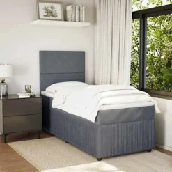 Maison Exclusive - Sengebund med lameller og madras Mørkegrå 90x200 cm Fløjl