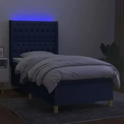 Maison Exclusive - Sengebund af lameller, madras og LED i Blå 80x200cm Stof