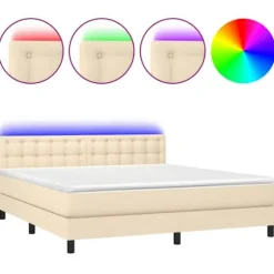 Maison Exclusive - Sengebund med lameller og LED madras Creme 180x200 cm Stof