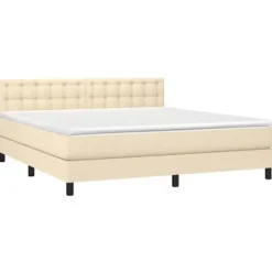 Maison Exclusive - Sengebund med lameller og LED madras Creme 180x200 cm Stof