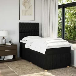 Maison Exclusive - Sengebund med lameller og madras Sort 100x200 cm Stof